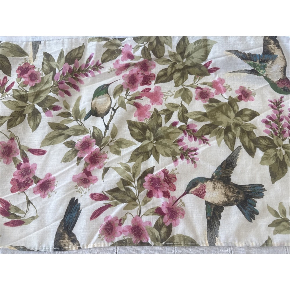 Vintage Bed Skirt King Hummingbirds Floral Tropical Fuchsia Flaws- Altered Tear